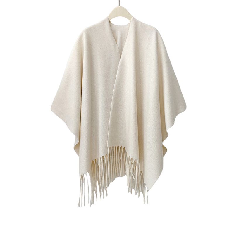 Cross-border high-level sense ladies solid color cashmere shawl spring and autumn tassel large cape outside cape factory wholesale
