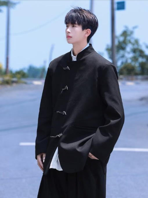 A High-End Shoulder-Padded Tunic, New Chinese-Style Suit Jacket, Men's Niche Design Chinese-Style Suit