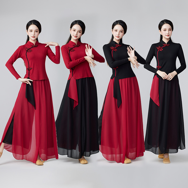 New Square Dance Costume suit Odale Pipa Medium Long Sleeve Classical Dance Costume Chiffon Dance Practice Clothes