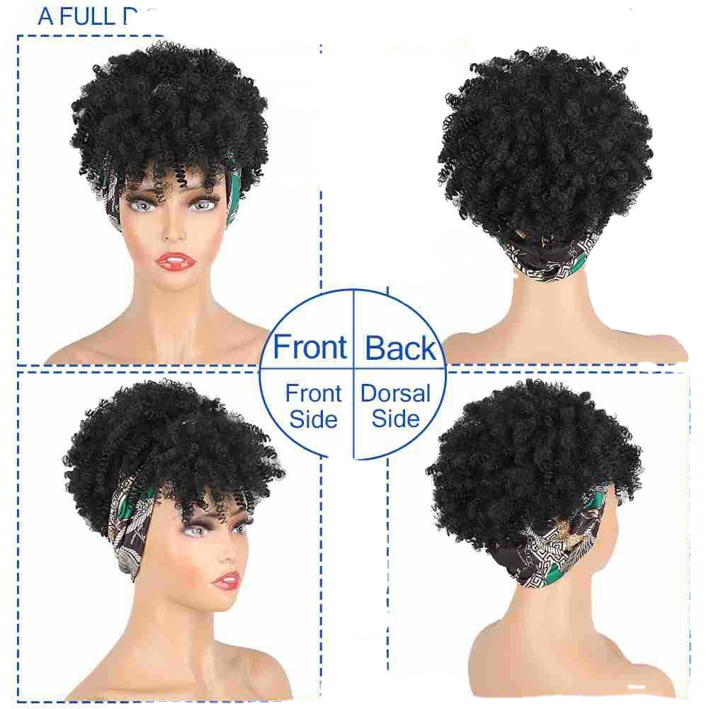 Amazon New African Women's Small Curly Hair with Bang One-piece Headband Wig Chemical Fiber Wig Headset