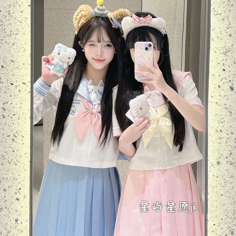 Милая униформа JK в японском стиле, юбка с вышивкой, женский комплект для детского сада, сладкий стиль колледжа, короткий рукав