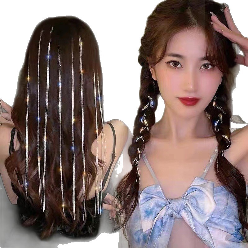Li Ying's Same Style Sparkling Diamond Chain Hairpin for Women, Rhinestone Tassel Braided Hair Chain, Internet Celebrity Top Clip Hairpin, Dreadlock Hair Rope Hair Accessory