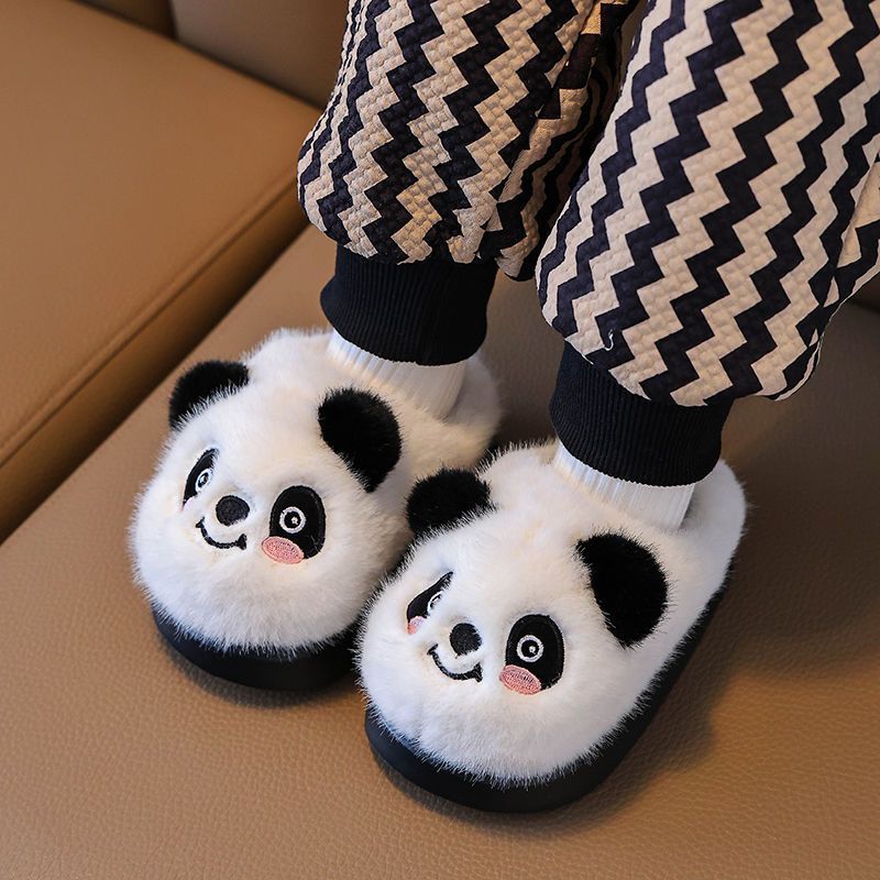 [Parent-child] children's boys and girls baby cartoon panda soft bottom warm non-slip thick bottom home cotton slippers winter