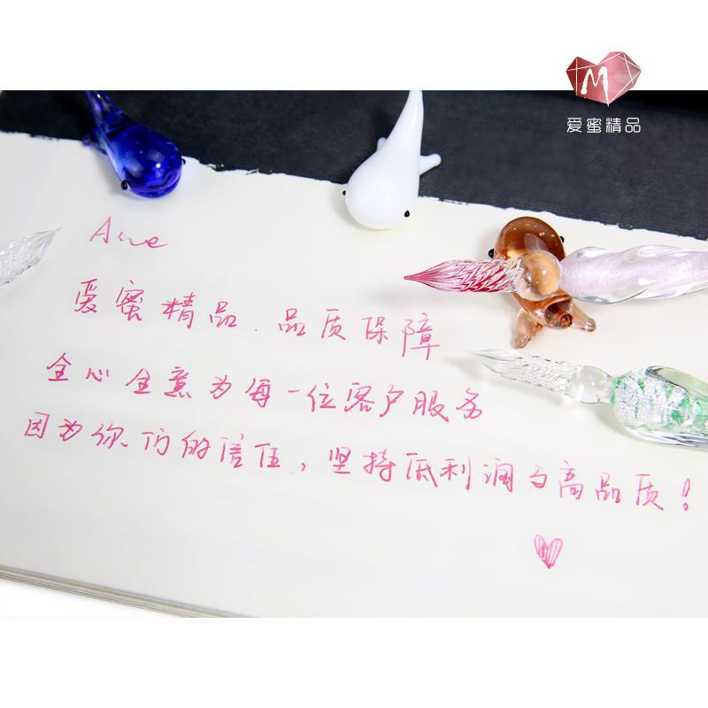 Starry Sky Glass Pen Dip Pen Crystal Gift Box Set Creative Stationery Gradient Gold Powder Color Ink Calligraphy