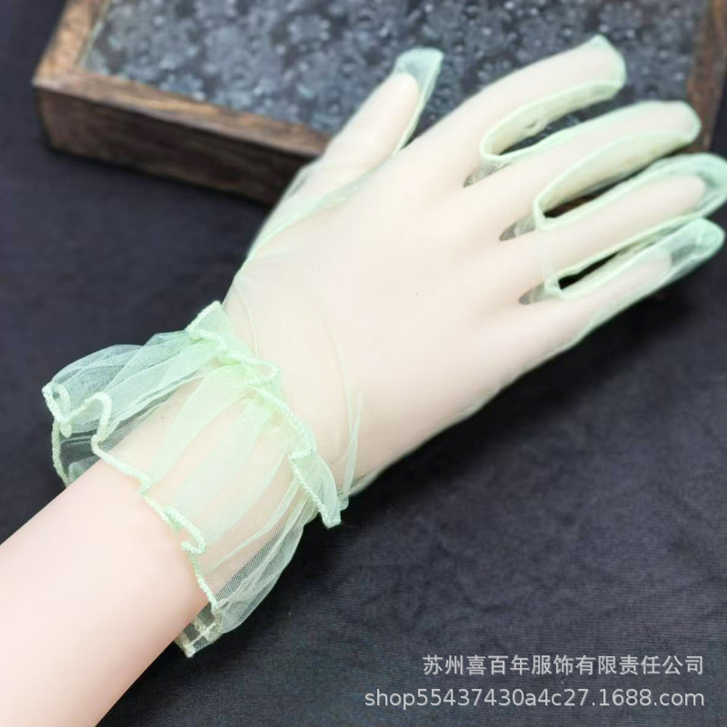 Foreign Trade Short Transparent Tulle Gloves Wedding Dress Daily Use Bag Finger Plain Yarn Lace Sexy Solid Color Wholesale