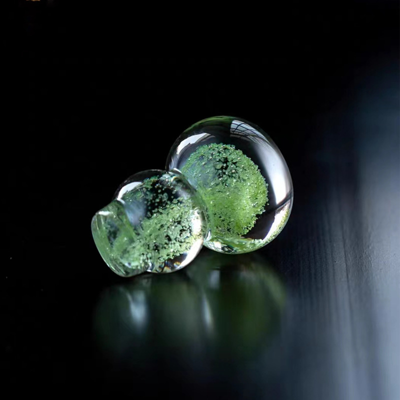 Crystal Glass Fluorescent Lid Set Small Gourd Cover Home Creative Teapot Small Ornaments Cover Bowl Tea Pet Tea Table Cover