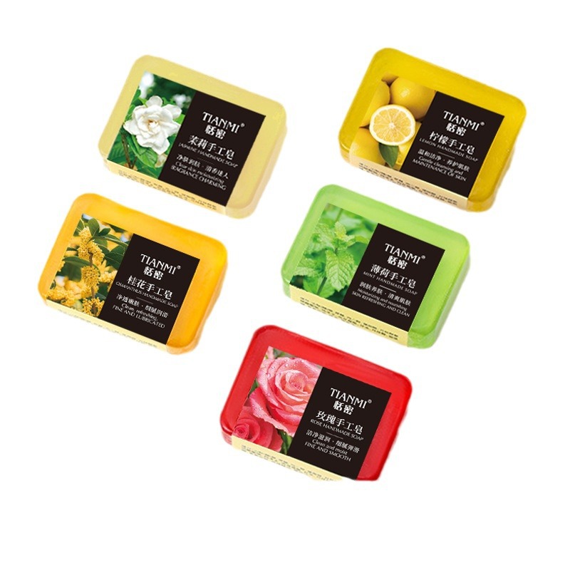Distribution of 70g Sweet Honey Jasmine Sakura Rose Mint Osmanthus Lemon Cologne Essential Oil Soap Deep Cleansing