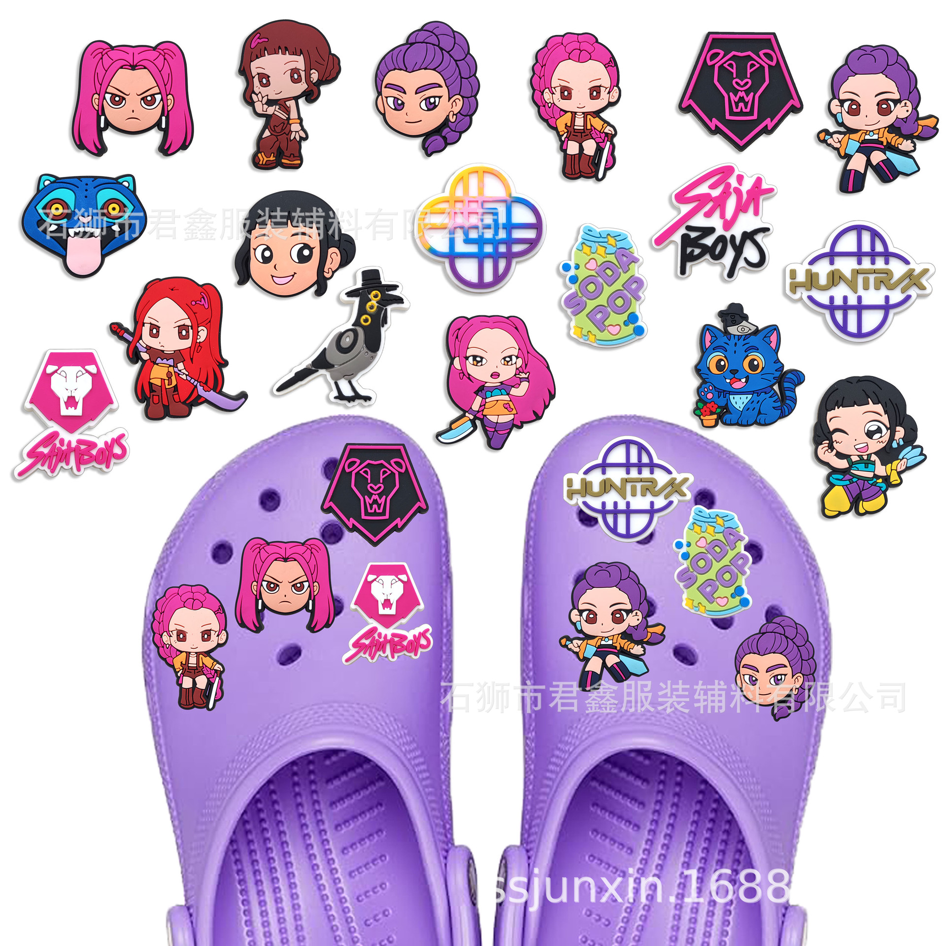 Kpop Demon Hunters Croc Shoes Flower Shoe Buckle Demon Hunter Girl Group Pvc Patch Factory Direct Sales