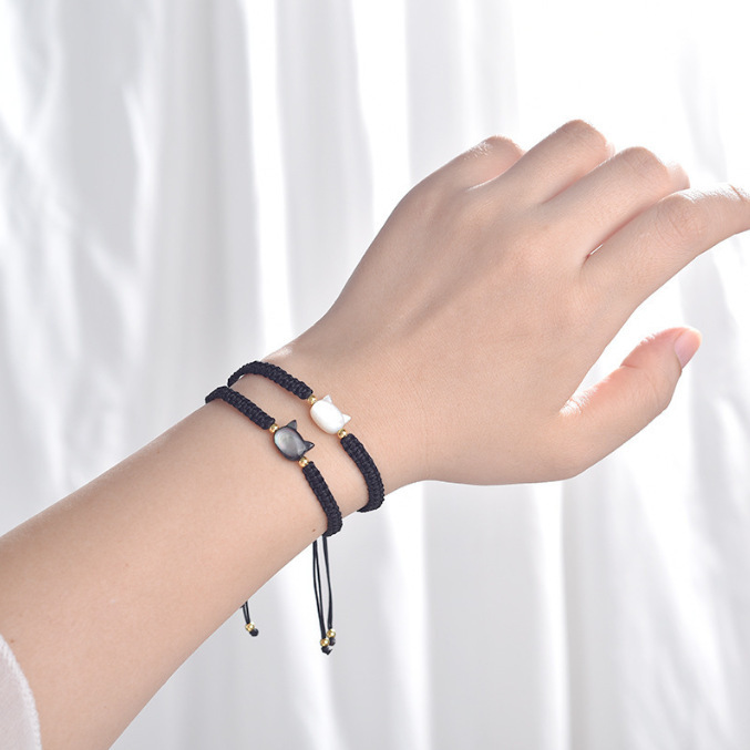 Cross-Border Popular Black and White Cat Woven Bracelets for Men and Women, Kuaishou Douyin Couple Models, Gifts for Besties and Girlfriends, Wholesale in Stock
