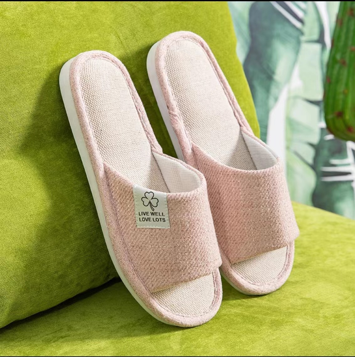 Linen home slippers soft bottom mute breathable fabric slippers four seasons hospitality non-slip indoor linen slippers linen