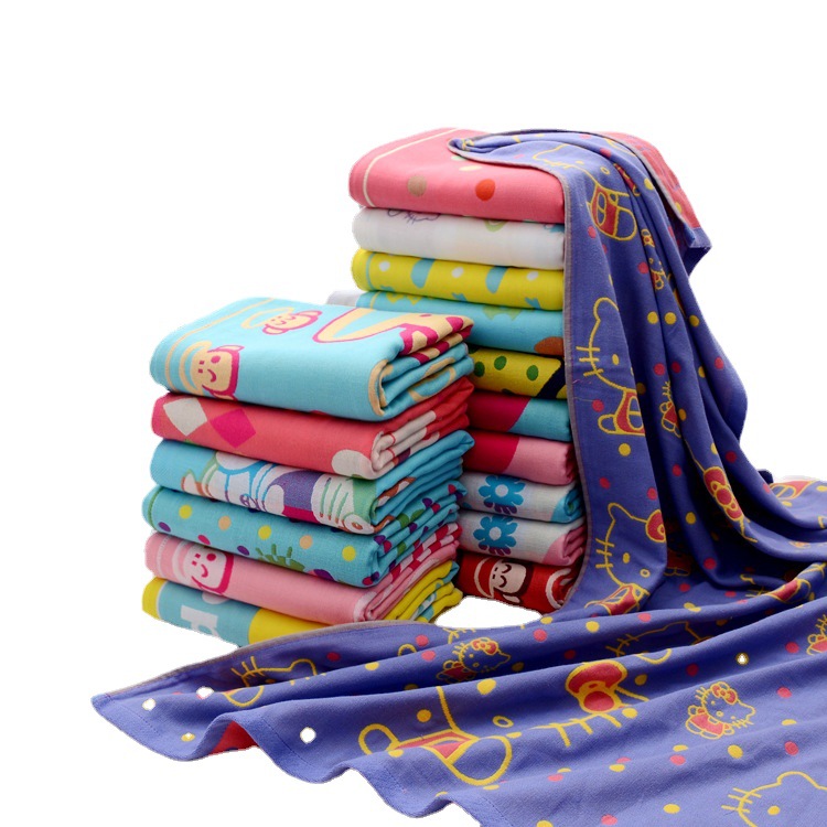 Fanyi factory direct supply three-layer gauze bath towel 70 * 140cm cotton infant children cartoon absorbent bath towel