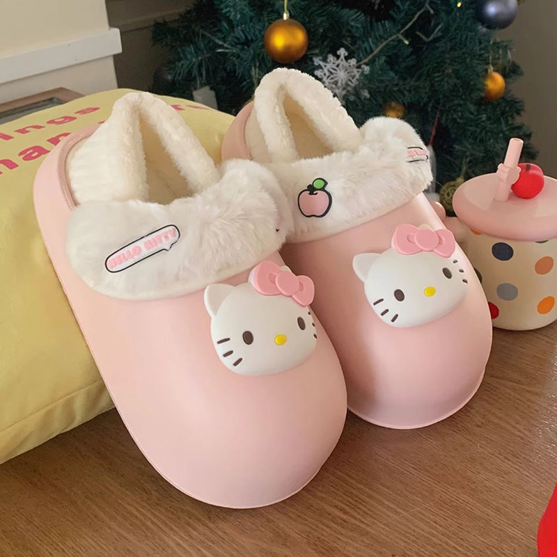 Kt Waterproof Cotton Slippers Women's 2025 New Autumn and Winter Indoor Home Removable Hello Kitty Plus Plush Slippers