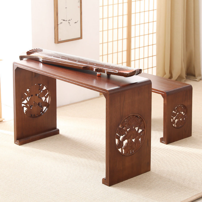 Solid Wood Guqin Table and Stool Resonance Table New Chinese Calligraphy Table Chinese Studies Table and Chair Calligraphy and Painting Table Go Table Tea Art Table