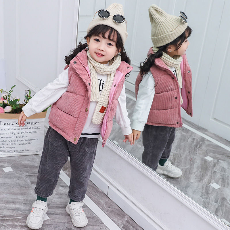 Children's Cotton Vest Autumn and Winter New Kidsren's Clothing Pure Color Outer Vest for Boys and Girls Corduroy Stand-Up Collar Vest