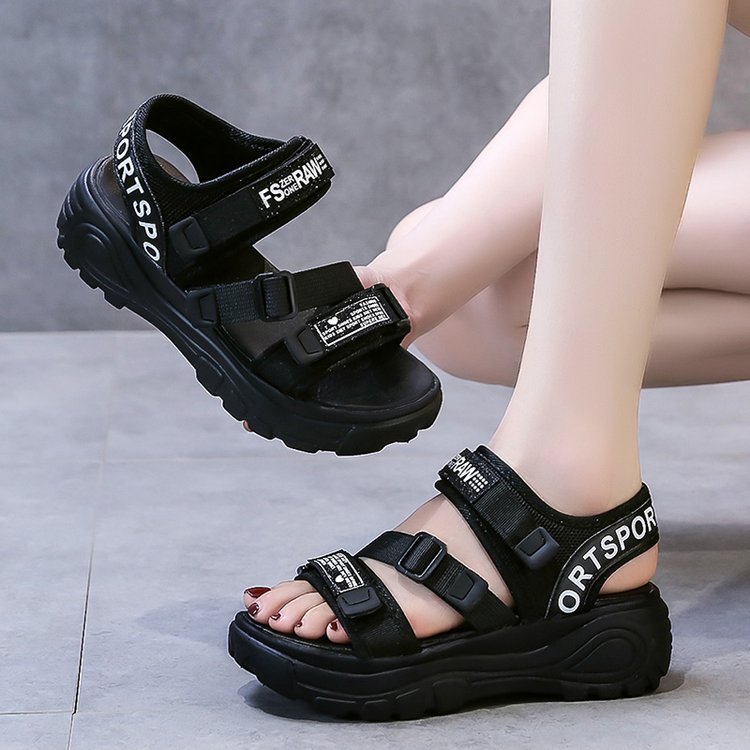 Woven Velcro Sports Sandals for Women 2025 Autumn New Korean Style Platform Thick-Soled Casual Large Size Sandals for Women