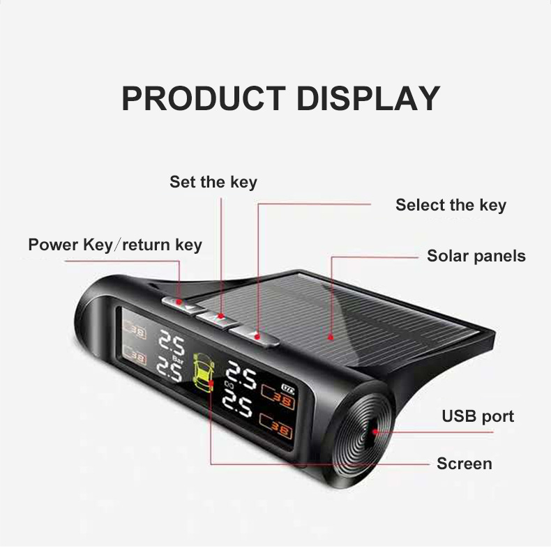 Tire pressure monitor built-in external car Universal Tire detection monitor wireless solar tire pressure detection