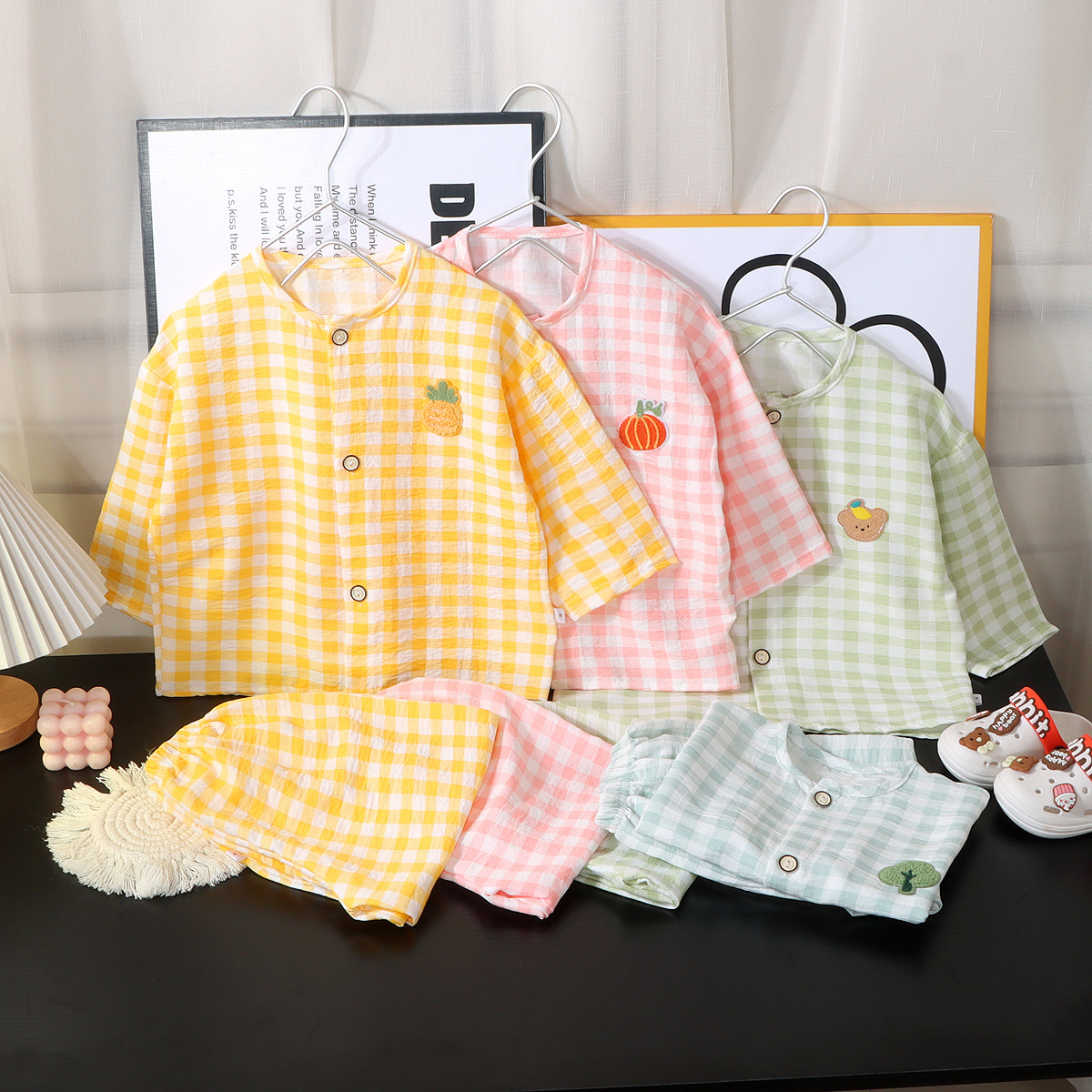 Набор домашней одежды из облачного хлопка для мальчиков и девочек Летний кардиган Мультяшные пижамы для детей Футболки и брюки Весенний и осенний комплект из двух предметов