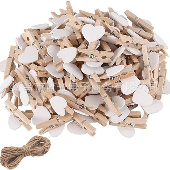 Оптовая продажа, 3.5/3 см, маленькие деревянные клипсы в форме сердца, деревянные клипсы для фото, мультяшные клипсы