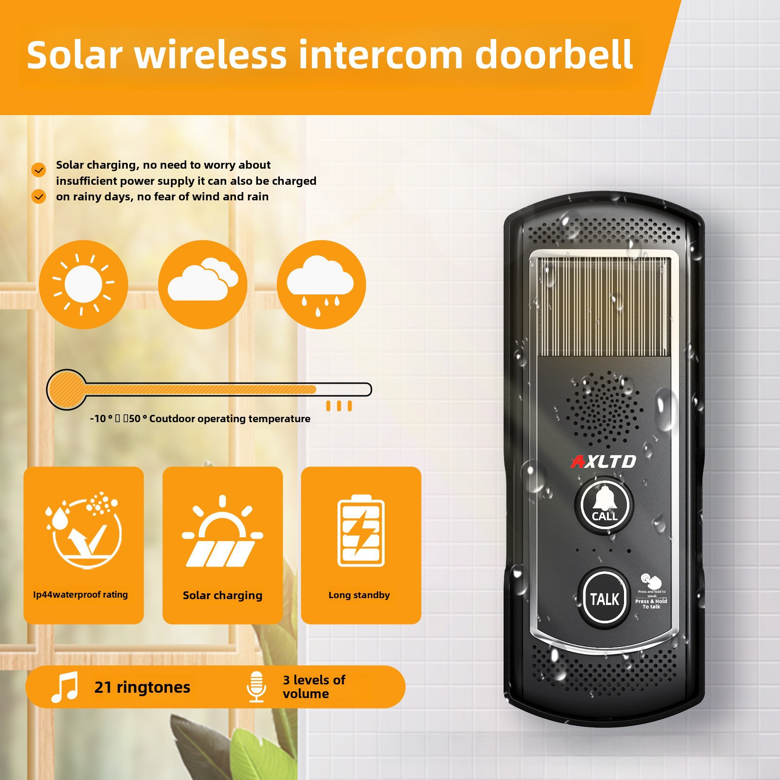 Manufacturer Wholesale Cross-Border Foreign Trade Solar-Powered Wireless Ultra-Long-Distance Building Wall-Penetrating Non-Visual Intercom Doorbell for Home Use