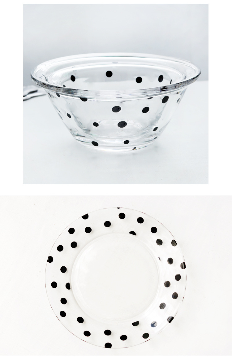 Fresh polka dot series glass tableware suit ins style Bowl plate cup oatmeal bowl breakfast cup cereal bowl