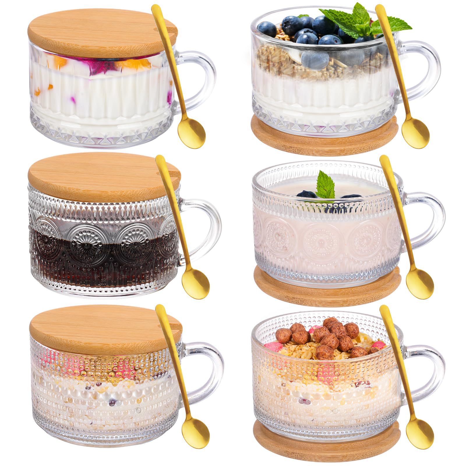 Amazon Oatmeal Breakfast Cup + Lid + Spoon Glass Cup Set Cereal Bowl Large Capacity Milk Coffee Cup