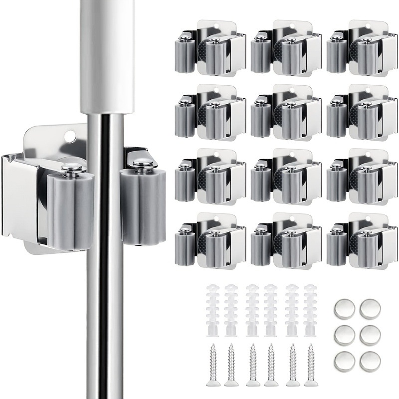 Cross-border Hot Mop Clip Wall Hanging Stainless Steel Mop Rack Mop Broom Hook Storage Tool Clip-on Garage Hanging