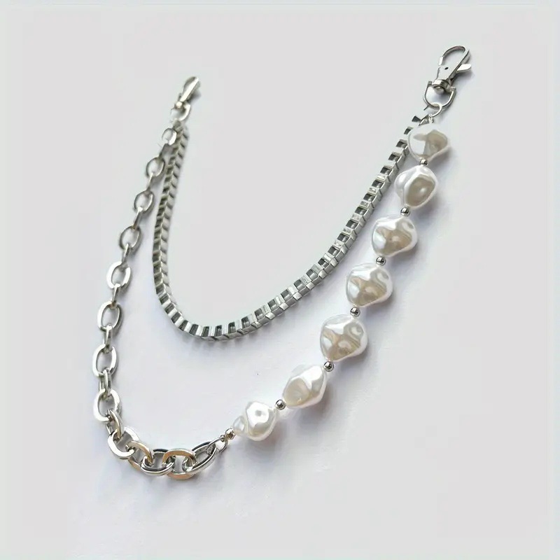 INS Style Cuban Square Chain Irregular Pearl Patchwork Pants Chain Accessories Metal Box Chain Personality Punk Waist