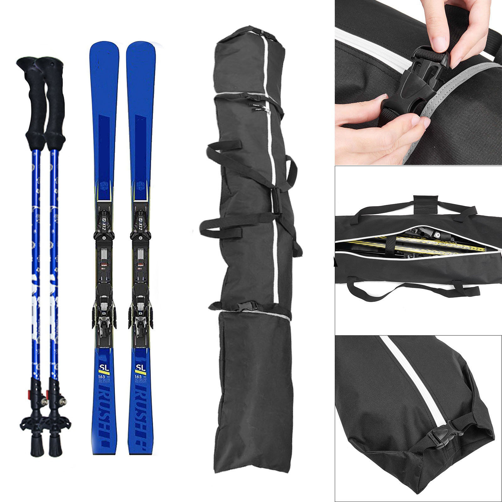 Cross-Border Popular Thickened Folding No-White-Mark Fabric Single and Double Ski Bag with Optional Embroidered Logo Waterproof