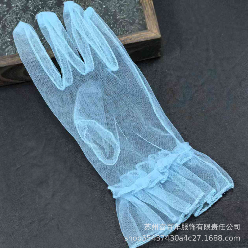 Foreign Trade Short Transparent Tulle Gloves Wedding Dress Daily Use Bag Finger Plain Yarn Lace Sexy Solid Color Wholesale