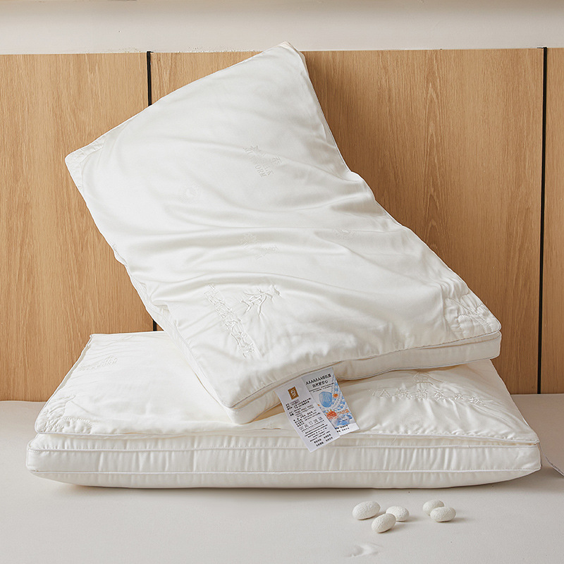 Class a 100% Silk Pillow Embroidered Tussah Silk Pillow Soft Rebound Non-Collapse Household Stereo Multi-Layer Pillow Core