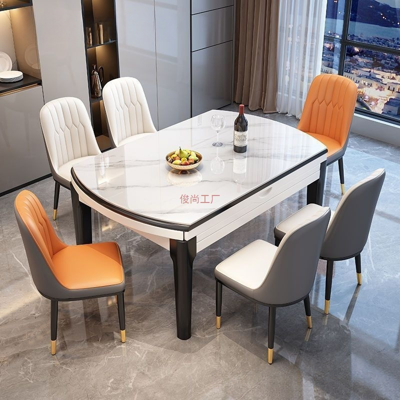 Slate Dining Table and Chair Combination Small Apartment Simple Modern Home Solid Wood Dining Table Round Table Retractable and Foldable