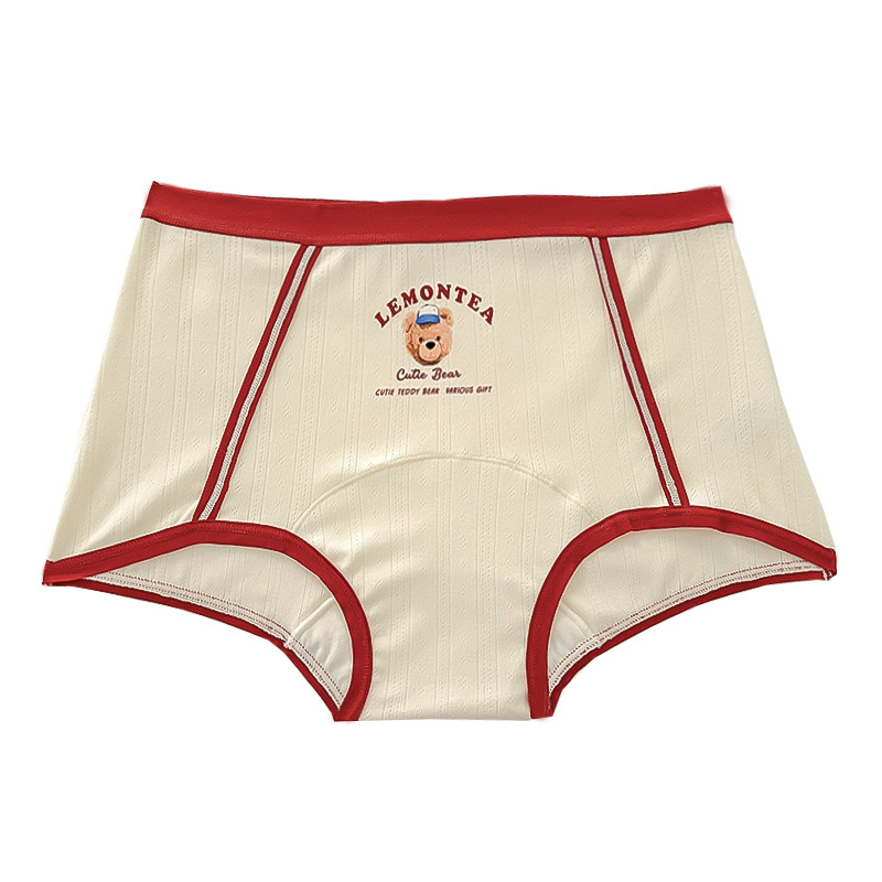 Women's Red Pure Cotton Boxer Briefs for the Year of Birth, Mid-Waist Cotton 10A Antibacterial Extended Crotch Large Size Women's Wholesale