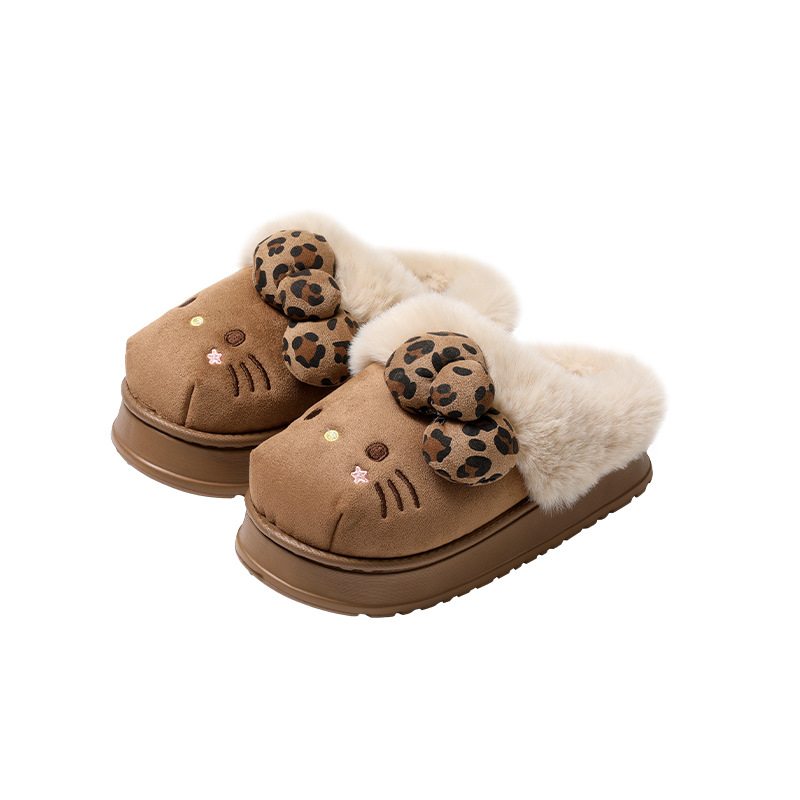 Sanrio Genuine Winter Cotton Slippers for Women, Winter Non-Slip Closed-Toe Plush Slippers, Autumn and Winter Thickened Warm Fur Slippers