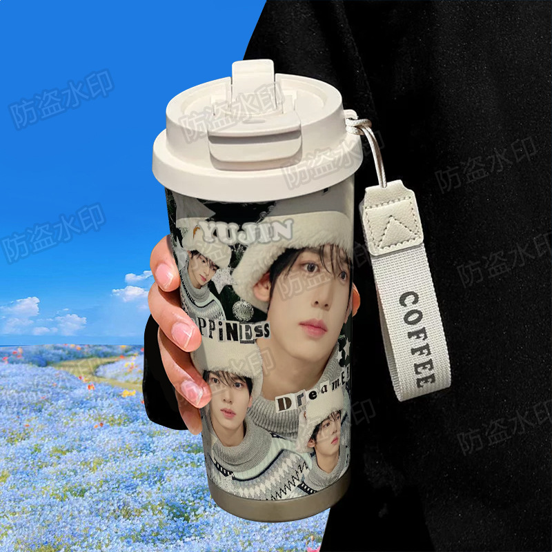 Manhan Weichen Star Handsome Peripheral Thermos Cup 316 Stainless Steel Large Capacity Straw Car Double Drink Coffee Cup