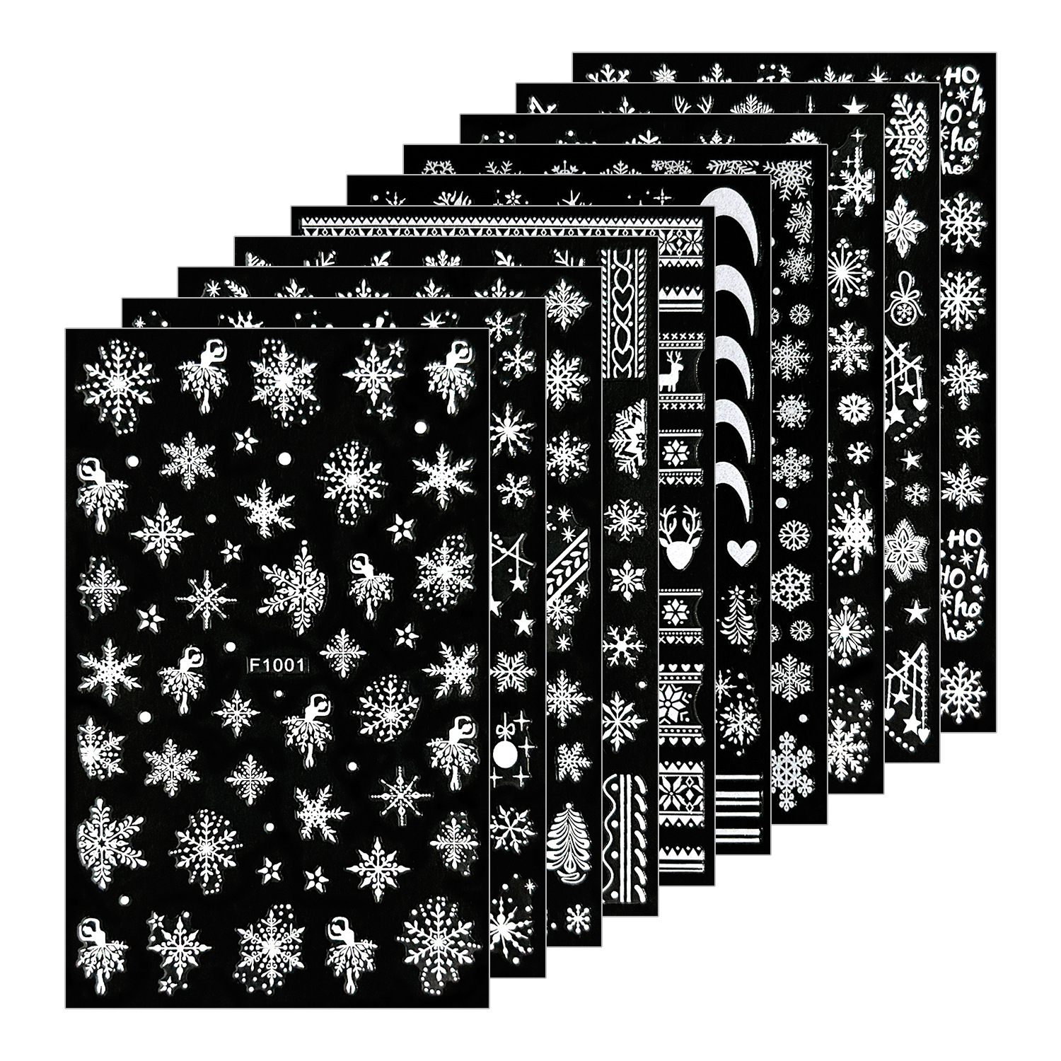 25 Years of Cross-Border New Christmas White Glitter Snowflake Nail Art Stickers Elk Sweater Pattern Nail Stickers Wholesale Nail