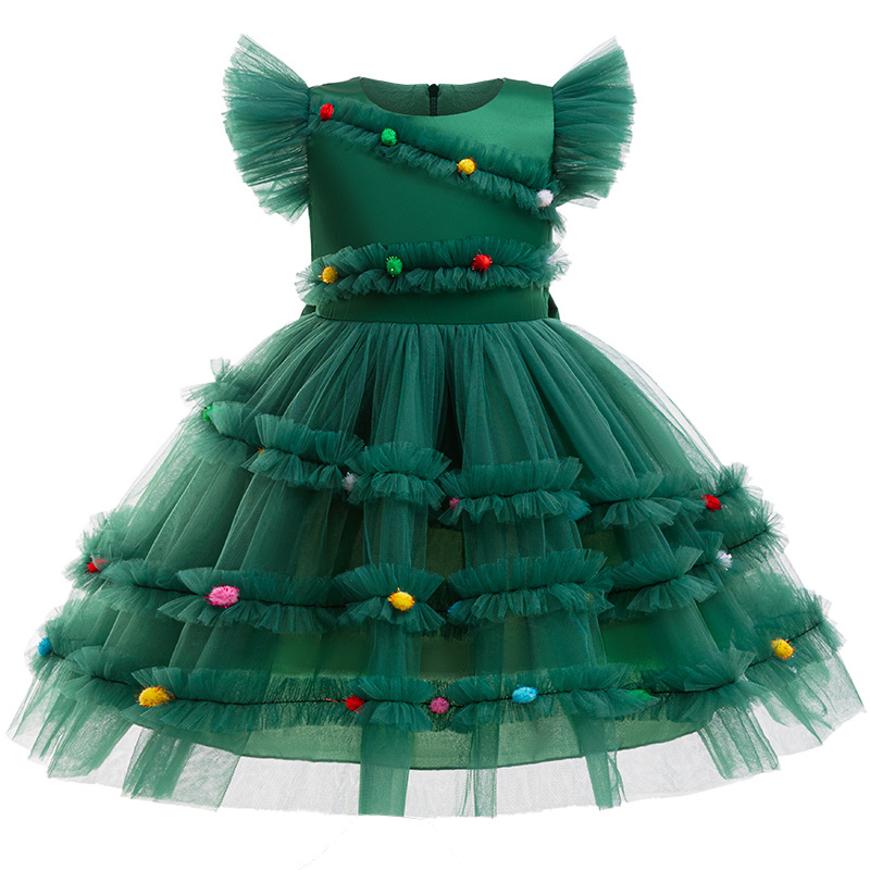 Foreign Trade New Christmas Party Dress Girls Princess Dress Bow Solid Color dress Children's Evening Dress