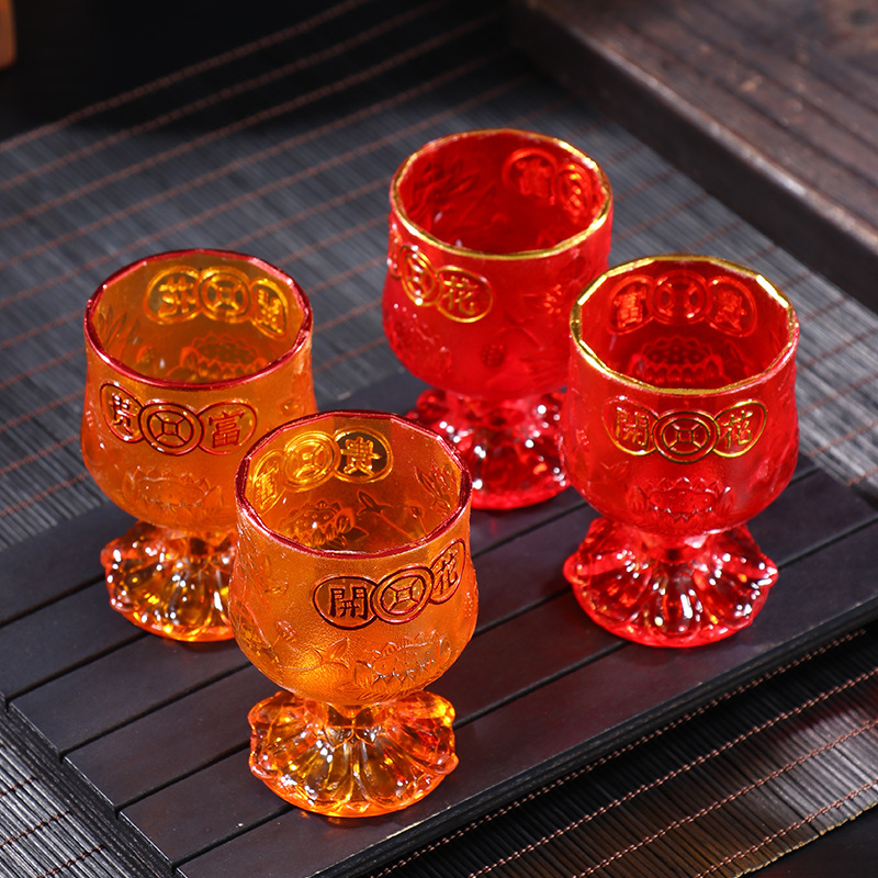 Buddha worship supplies plastic crystal Buddha worship cup red goblet sacrificial tribute three sets of cups five even tribute table