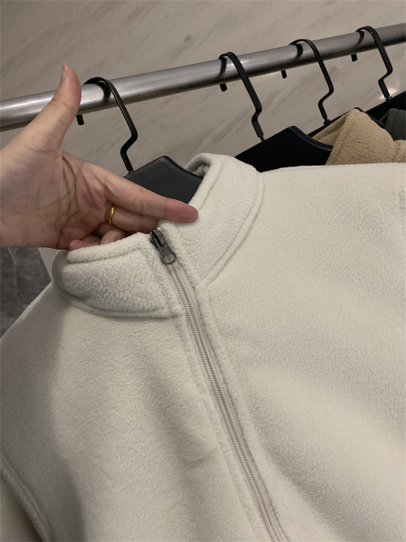 Island Country Single ~ Irresistible Warmth Couple Style Double Layer Retro Polar Fleece Cashmere Stand Collar Jacket