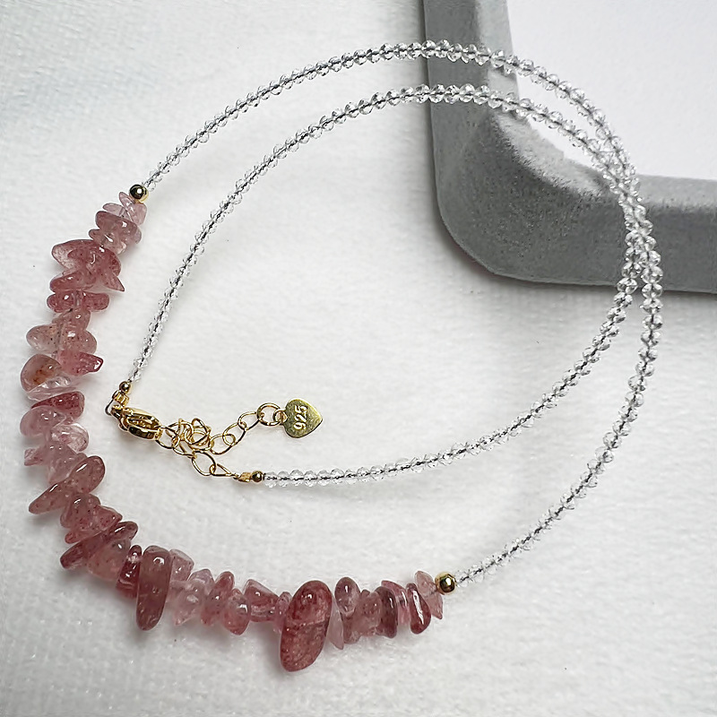 Универсальное ожерелье Ins, клубничный кристалл, гранат, турмалин и другие кристаллы, длина 40 см, аксессуары, сохранение цвета