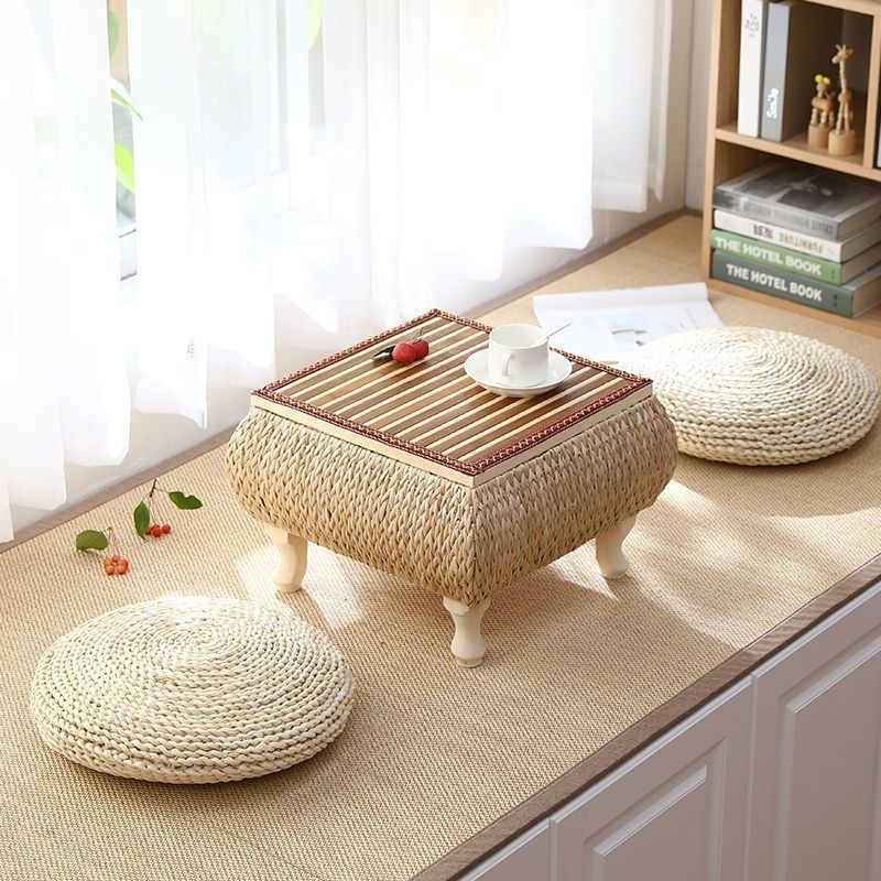 Solid Wood Rattan Japanese-Style Storage Tatami Coffee Table Bay Window Small Table Balcony Window Sill Tatami Platform Low Kang Table