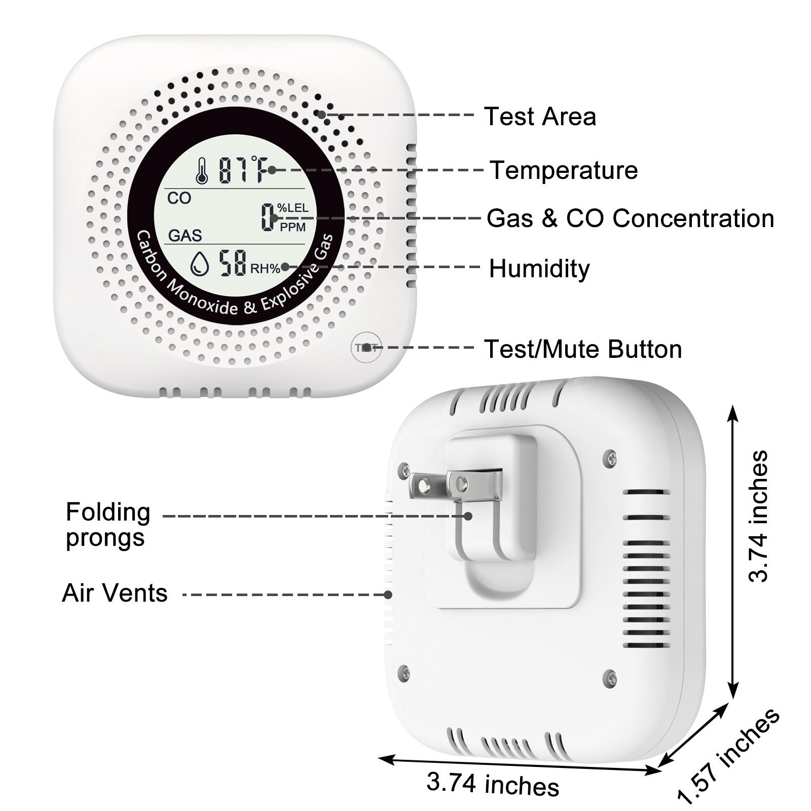 4 in 1 Upgrade Natural Gas Leak Detector and Carbon Monoxide Detector Yc302F Pro+