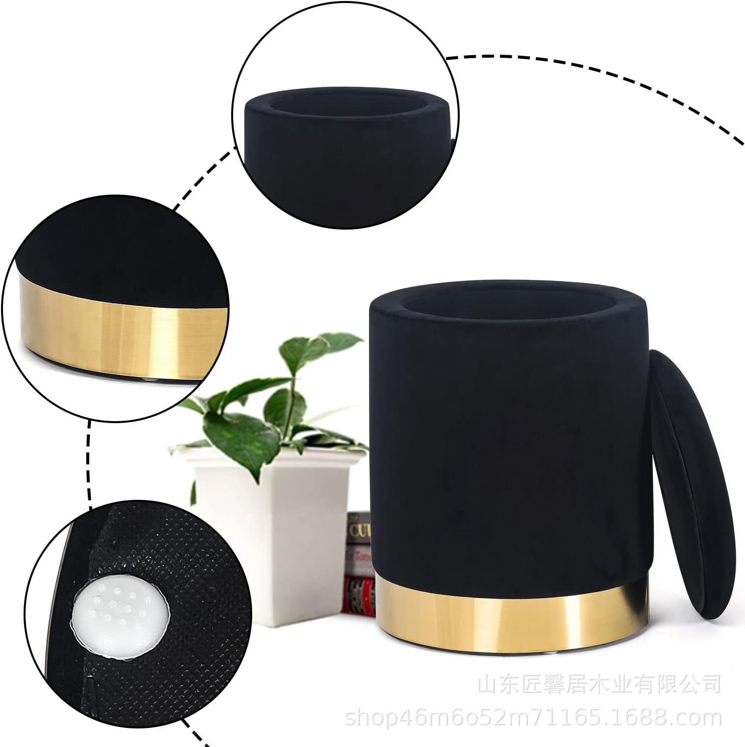Light Luxury Round Dressing Stool, Modern Living Room Shoe-Changing Stool, Gold-Edged Household Simple Sofa Round Stool, Makeup Stool