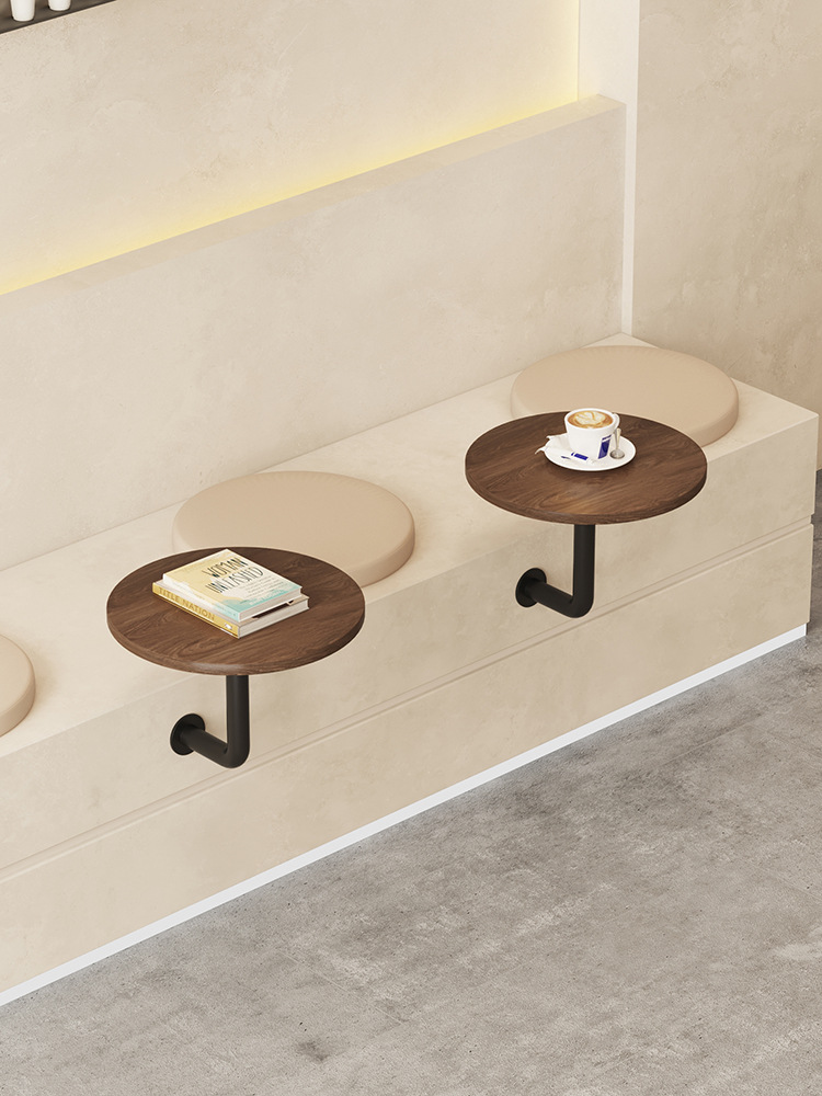 Cream-Style Wall-Mounted Coffee Shop, Milk Tea Shop, Booth, Wooden Round Table, Snack Bar, Tea Mini Table