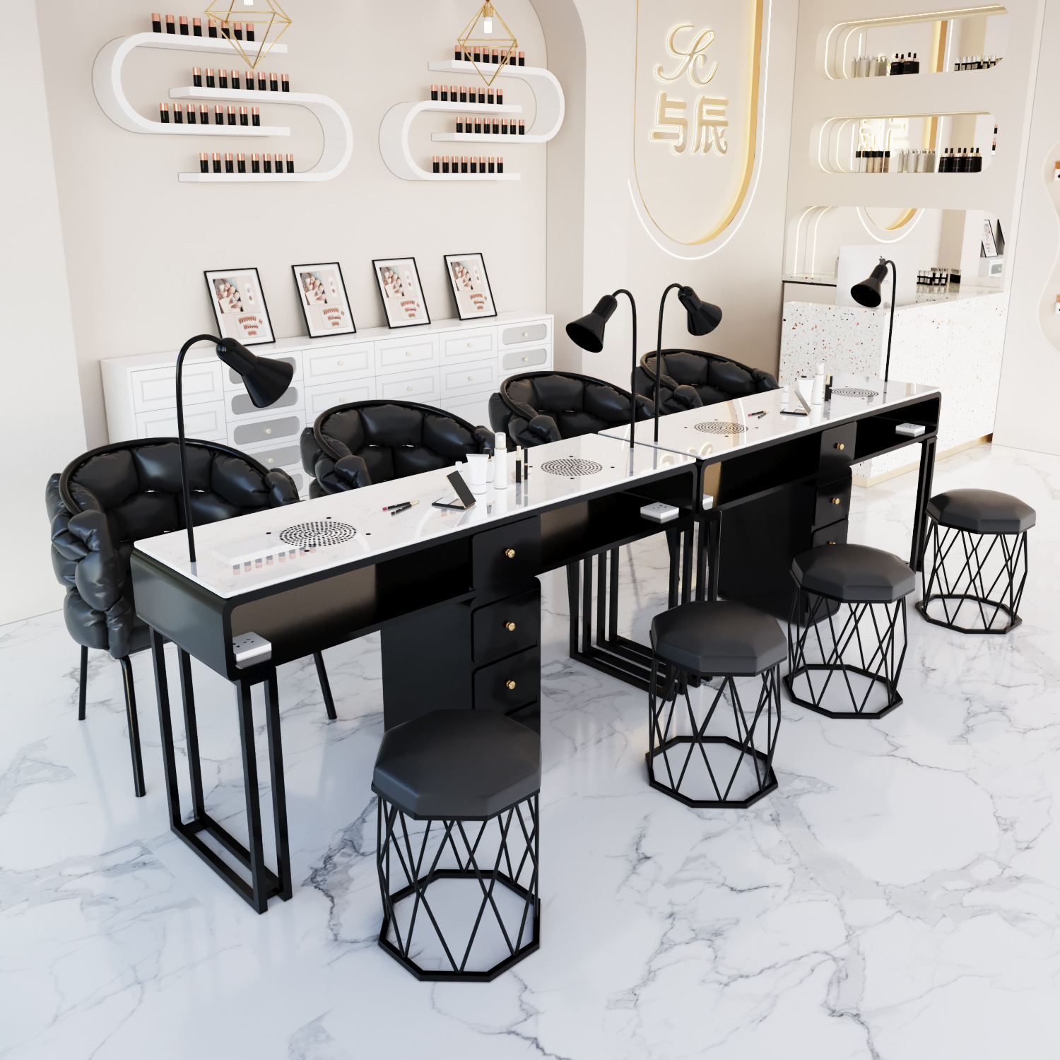 Manufacturer's New Widened 45 Nail Salon Girls' Manicure Table Makeup Chair Multi-Functional Manicure Table and Chair Set