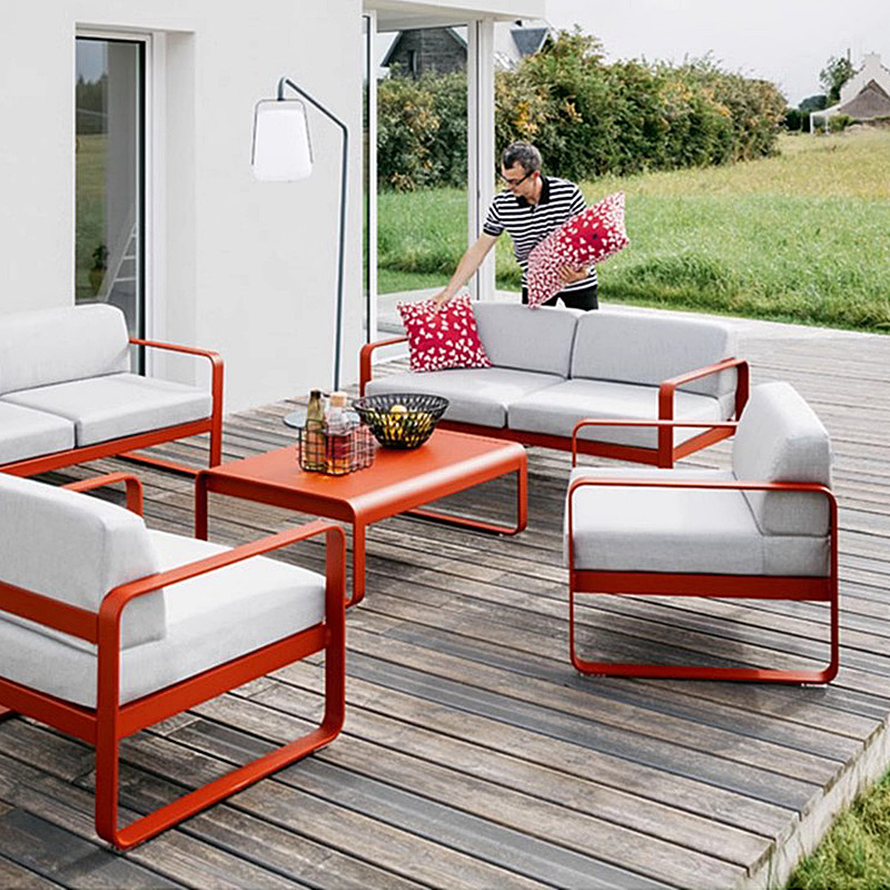 Уличный диван из алюминиевого сплава, стиль макарон, открытая комната, водонепроницаемая мебель для сада, защита от солнца