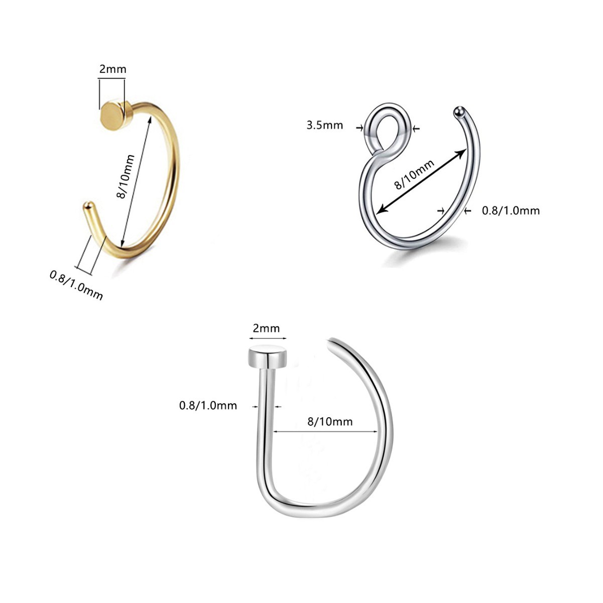 Cross-border e-commerce source stainless steel C- shaped D-shaped stainless steel fake nose ring jewelry nose ring fish hook-shaped non-perforated lip ring