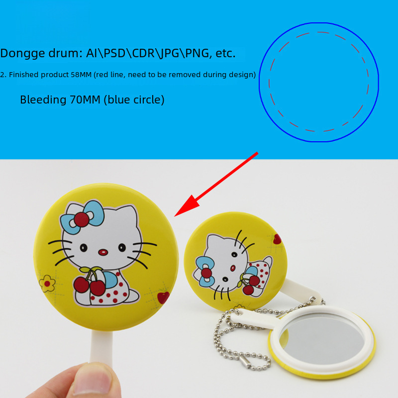 58MM handle mirror keychain badge consumables Korean mirror badge material practical small gift 100 sets