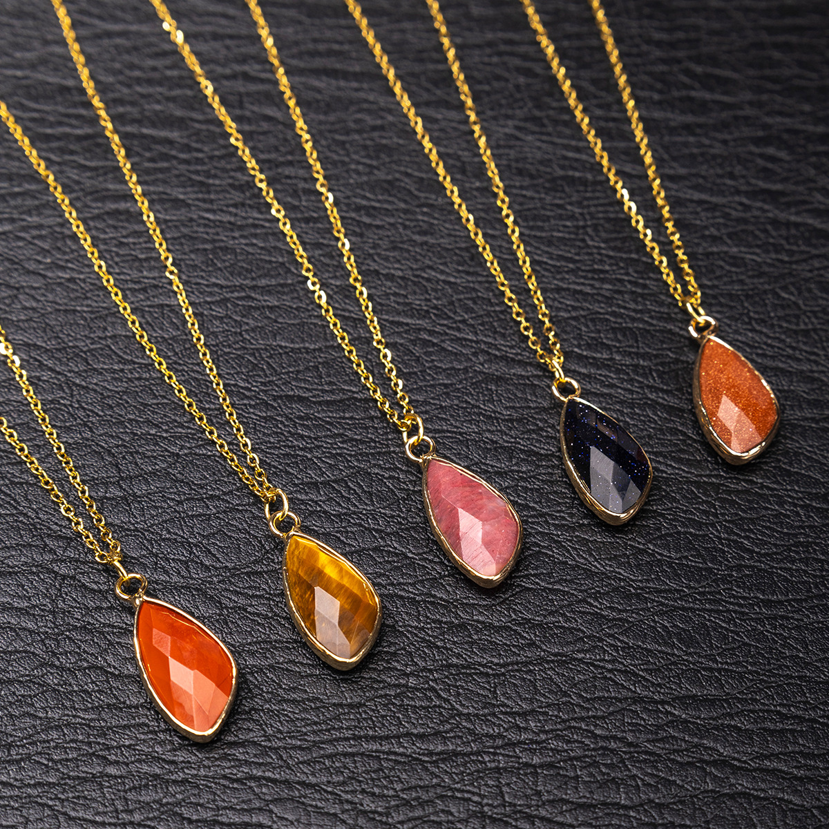 Zhuhang Jewelry Кросс-браузерный Популярный Природный Кристалл Подвеска Авантюрин Аметист Маркиз Ожерелье Прямые Продажи Завода