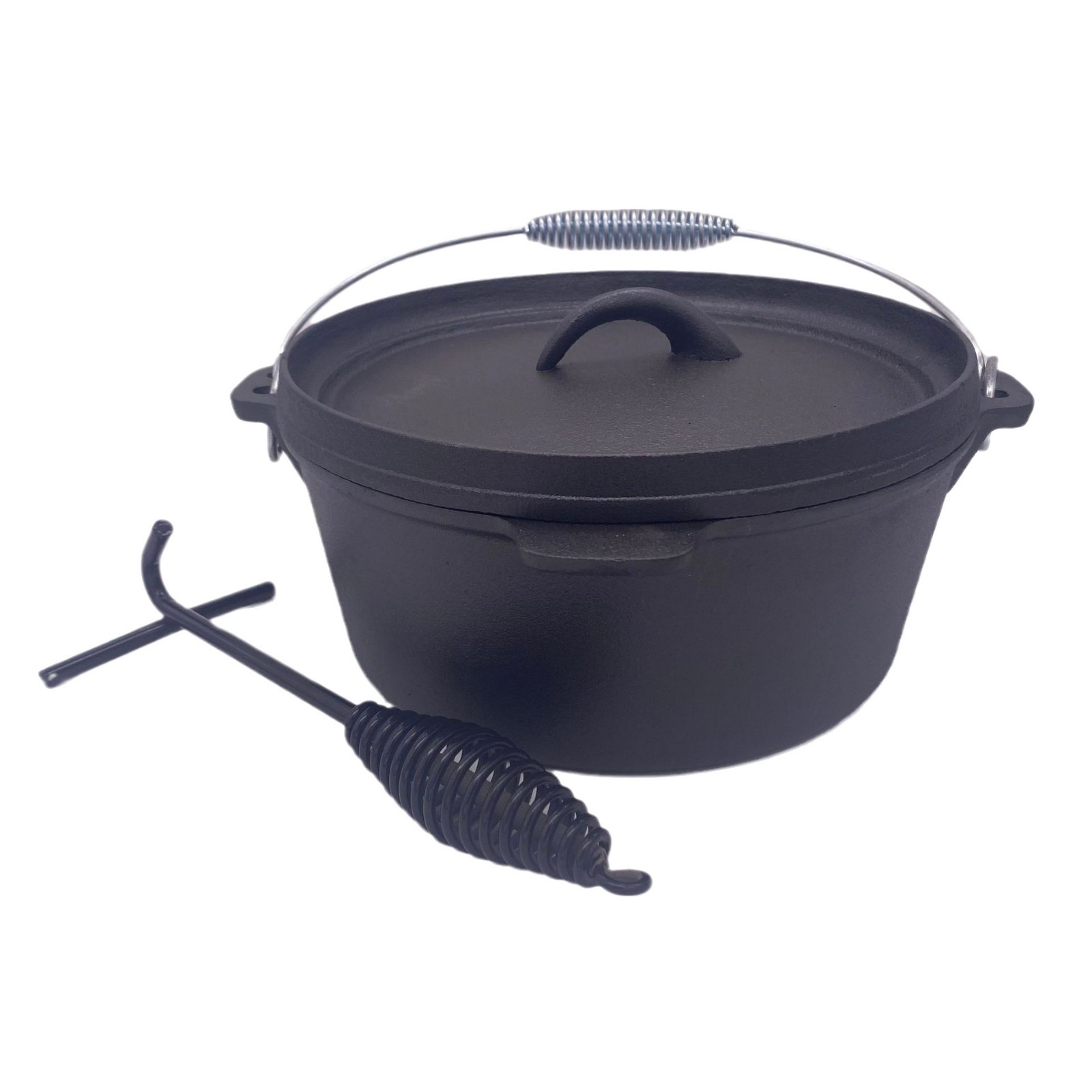 Source Factory Cast Iron Pot 25cm Camping Stew Pot Thickeneded Hanging Pot Cast Iron Dutch Soup Pot with Hand Hook Flats Bottom