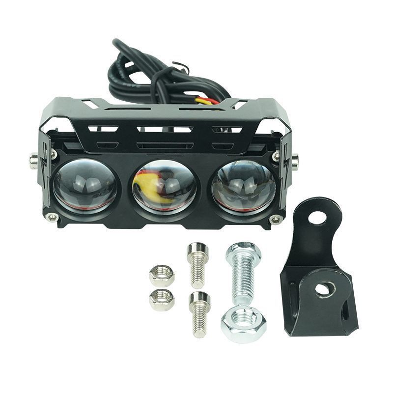 Motorcycle Spotlight Cross-Border Exclusive White and Yellow Dual-Color Motorcycle Headlight Modification Lens Three-Bead Led Headlight